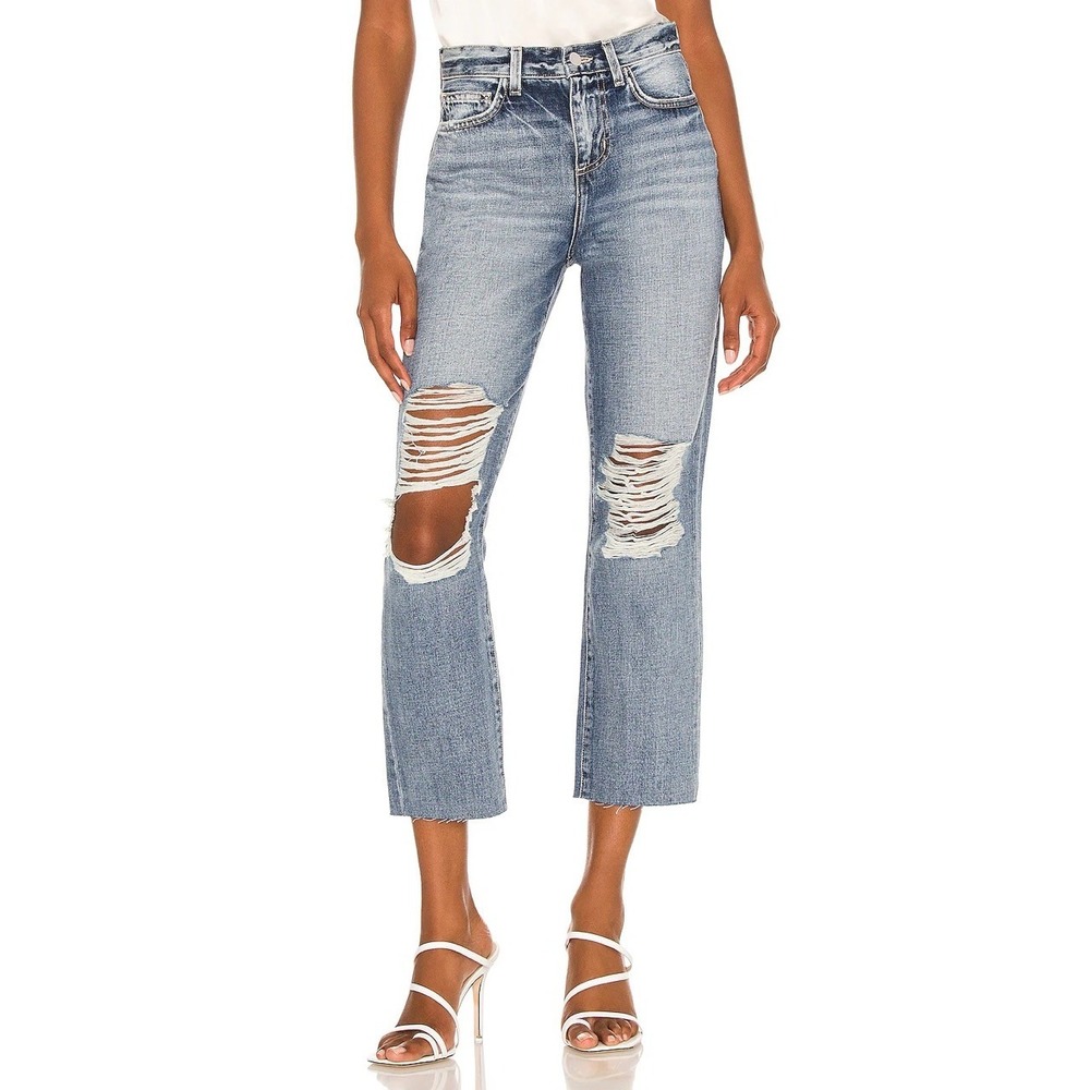L'AGENCE Adele High Rise Crop Stovepipe Slim Straight Jeans in Fallbrook Blue 25